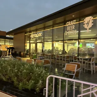 Patio on a rainy night at Chase