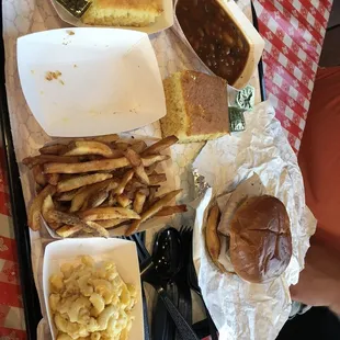 Turkey sandwich, mac and cheese and fries