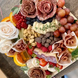 a platter of fruit and meats