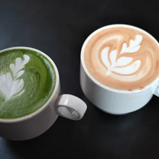 two cups of matcha latte
