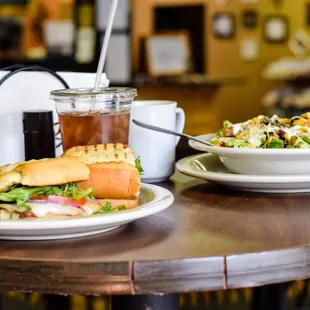 two plates of food on a table