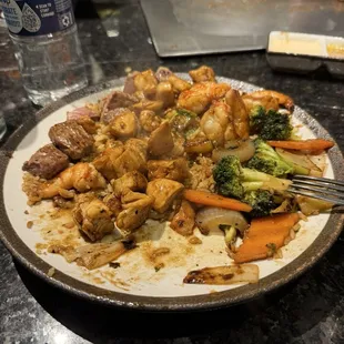 My combination steak  chicken  shrimp  hibachi meal