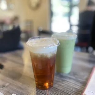 matcha coconut and oolong tea with cheese foam