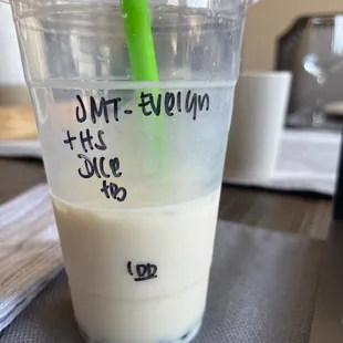 Jasmine Milk Tea sweetened with honey + boba. Full sweetness.