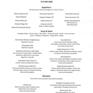 Apps, Soups, Salads, &amp; Dinners