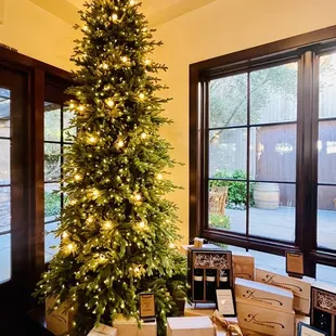 a christmas tree and boxes