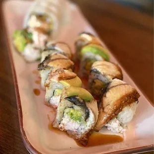 Dragon roll and softshell crab roll