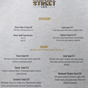 Salad &amp; appetizer menu 5/10/24