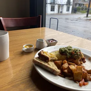 Santa Fe Omelette. House made mango jam, house made avocado salsa!