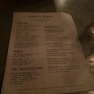 The menu