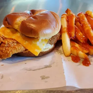 Catfish Sandwich with cheese and fries!!!