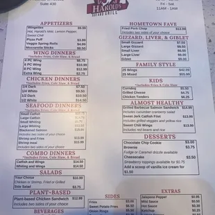 Menu as of 3/16/2020