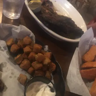 Ribs potato wedges and okra!