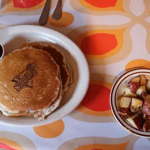 Vegan pancakes and side of potatoes
