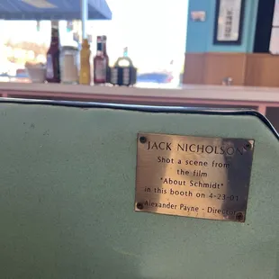 A plaque at our booth