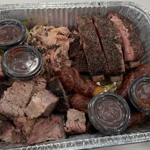 The dining room in their new 135th St location isn&apos;t open yet so we picked up BBQ to go. Ribs, Sausage, Burnt Ends, and Pulled Pork.