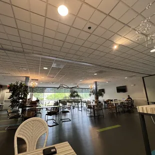 a restaurant with tables and chairs