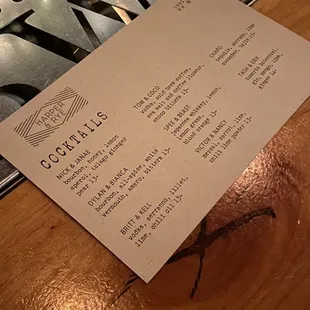 Cocktails menu