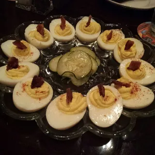 Deviled Eggs with Candied Bacon*