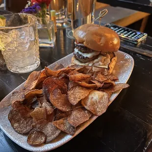 Burger with chips