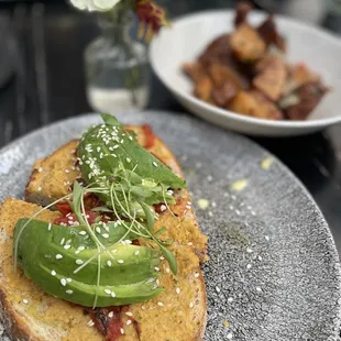 avocado toast, potato hash