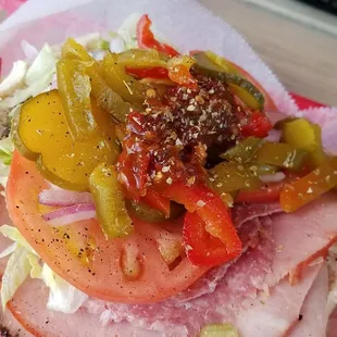 Italian with hot and sweets and pickles