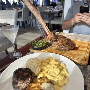 Tomahawk, crab cake, filet