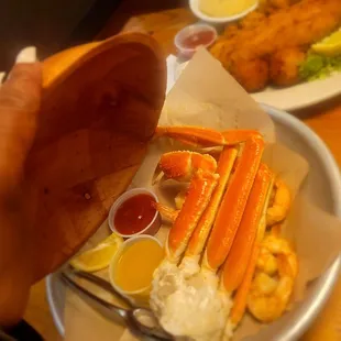 Crab legs and shrimp