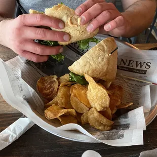 Blackened Tuna with homemade chips.