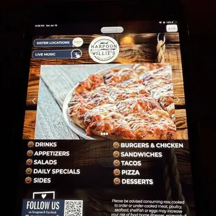 The menu is an Ipad