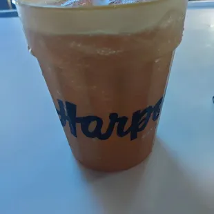 a drink in a plastic cup