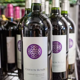 a row of wine bottles