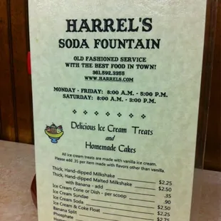 Menu with hours and contact info!