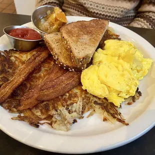 Classic breakfast, the hash browns covered the plate and were amazing