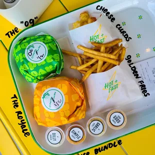 the order! including The OG, The Royale, Fries, and Cheese Curds