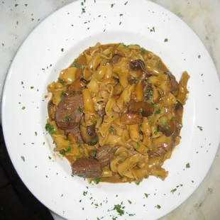 Forest Mushrooms and Beef - tender tips, demi, cream, campanelle