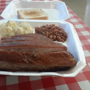This is the ribs potato salad and beans that have brisket in them WOW it is AMAZING