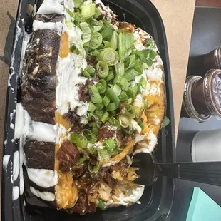 Beef Tips potato with extra green onions/sour cream