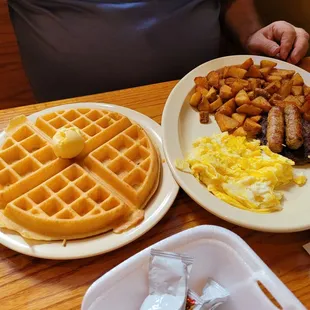 Waffle combo , subbed sausage links instead of offered bacon. Home fries really good