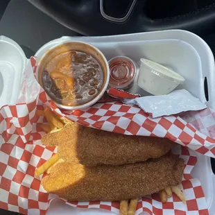 Catfish and Chips w/ beans