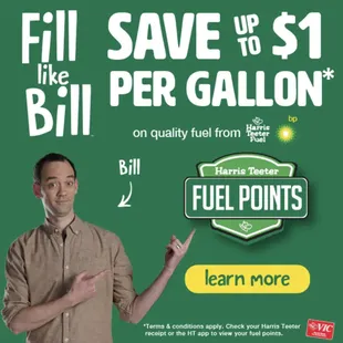 a man pointing to a fuel point