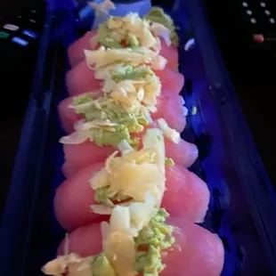 freshly made tuna sushi, very bland, went in trash!