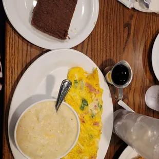Cheese grits western omelette and livermush