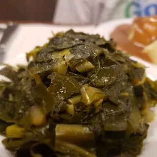 a plate of cooked greens