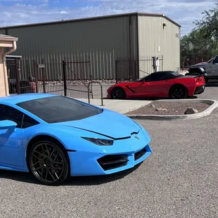 Client's Lambo and my Vette.