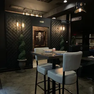 a table and chairs in a restaurant
