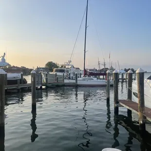 a boat docked at a dock