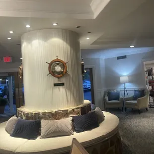 a living room with a circular seating area