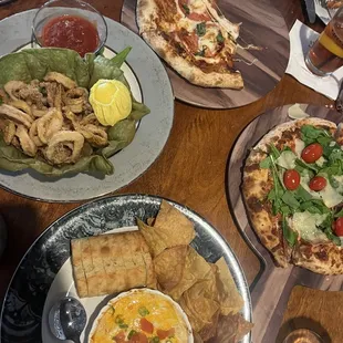 Harry Browne's Crab Dip, Calamari, The Ensign pizza, The Walk On pizza, The Firsty pizza