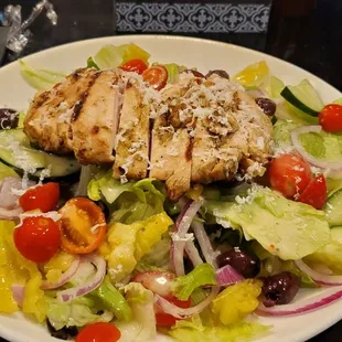 Greek salad with chicken.